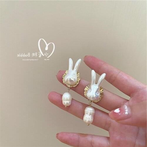 Rabbit Baroque Pearls Earrings Funny Cute Anime Pendant Vintage Charm Jewelry Creative 2021 Christmas Gift Accessories