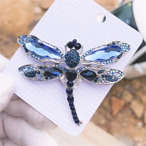 Dragonfly Brooch Vintage Blue Crystal Insect Brooches Pins For Women Fashion Coat Accessories Animal Jewelry Gifts Boutonniere