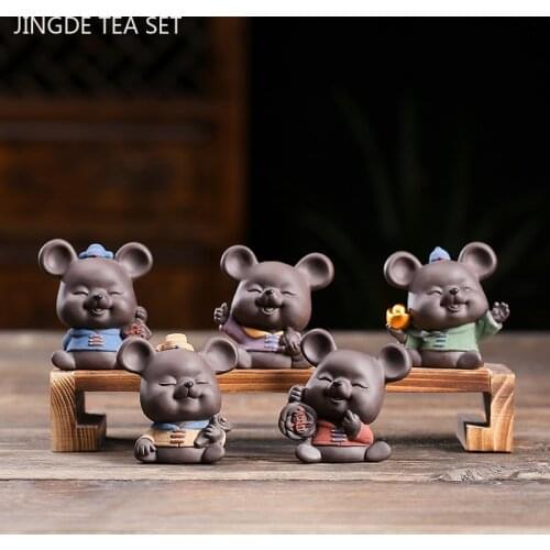 Creative Zodiac Mouse Purple Clay Tea Pet Animal Tea Figurine Ornaments Handmade Tea Table Decoration Accessories Gifts