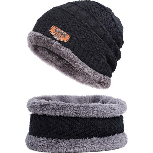Unisex Winter Knitted Windproof Warm Cap Scarf Men Women Fashion Black Plus Plush Thick Cotton Elasticity Knit Hat K2