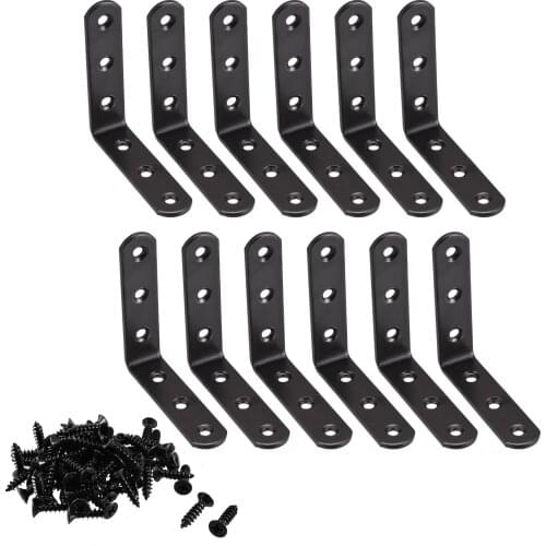 Uxcell Corner Brace Angle Bracket Fastener L Shape 80mmx80mmx20mm Black Round End with Screws, 12pcs