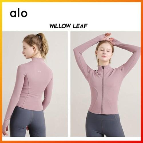 Alo Yoga Spring and Autumn Womens Jacket Fitness Outdoor Sports Running Top Gym Shaping Womens Long Sleeve Sports Jacket