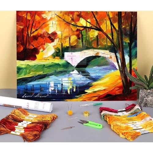 Fall Bridge Pre-Printed 11CT Cross-Stitch Embroidery Patterns DMC Threads Handicraft Handmade Craft Hobby Magic Promotions
