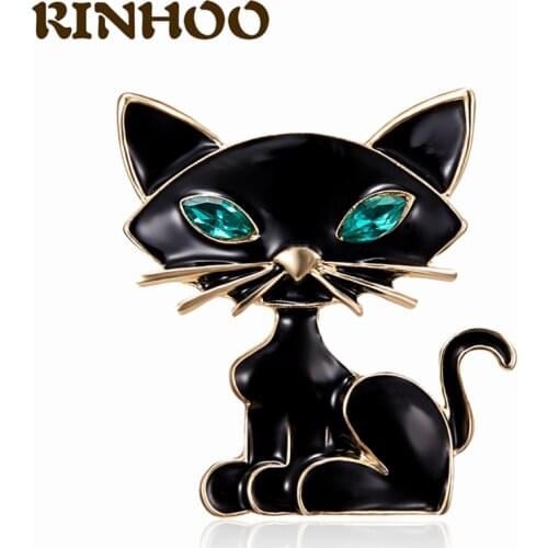 Sexy Black Fashion Brooches For Women Green Crystal Zircon Eyes Bijouterie Brooches Cute Animal Brooches Female Jewelry Gift