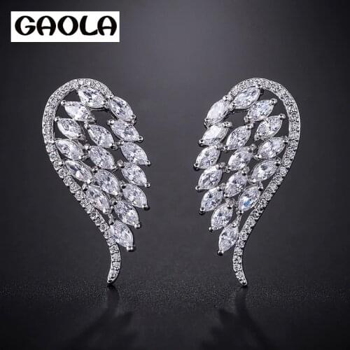 GAOLA New Women Feather AAA Cubic Zirconia Classic Stud Earrings Engagement Gift GLE9026