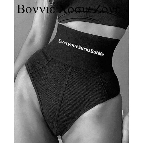 Women Sexy Chic Letter Print Skinny High Elastic Ribbed Panties Short Cotton Shorts