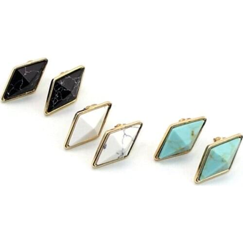 Mixed 10 pair （8 blue 1 black 1 white） / lot fashion jewelry accessories rhombus studs earrings for women