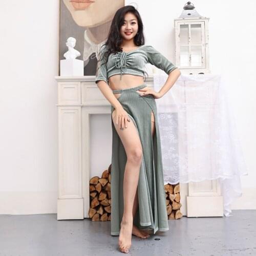 2021 New 5590 Female Belly Dance Dress Women Wrinkle Tops Band Skirt Latin Dance Dress Performance Modern Dancing Dress