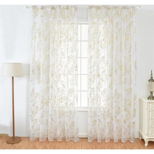1/2 Panels Feather Gold Stamping Window Screening Gauze Living Room Bedroom Drap Sheer Yarn Voile Valances Home Decor 100x200cm