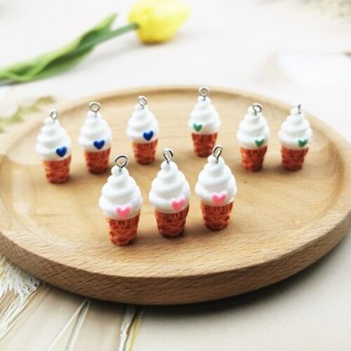 10pcs 3D Love Ice Cream Resin Charms Diy Earrings Crafts Findings Handmade Phone Case Decor Sweet Snack Pendants 26*13mm