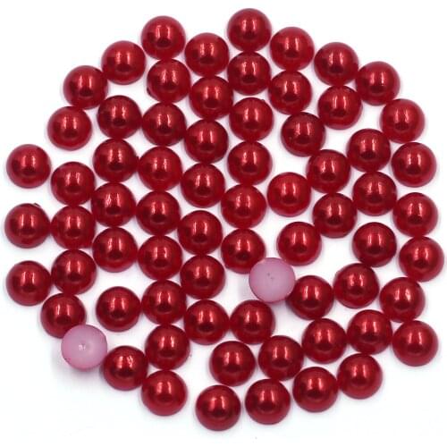 100-1000Pcs Red Half Round Resin Imitation Flatback Pearl Beads For Nail Art DIY Craft Jewelry Cameo Cabochon Decoration 2-10mm