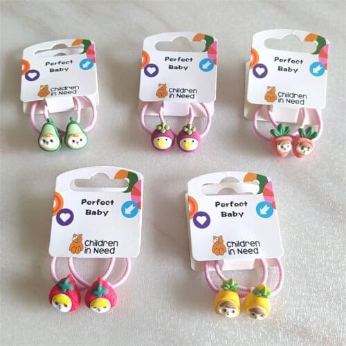 2PCS Cute Mangosteen Avocado Princess Headwear Kids Elastic Hair Bands Children Ropes Cartoon Girls Accessories Baby Headdress