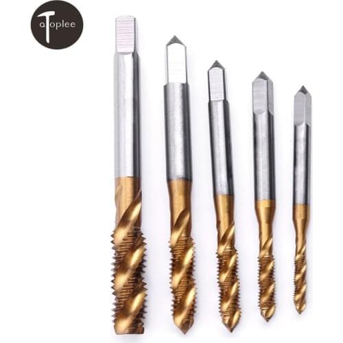 5Pcs M3 M4 M5 M6 M8 High-speed Steel Titanium Coated Spiral Fluted Screw Tap Metric Right Hand Thread Tap Hand Tool