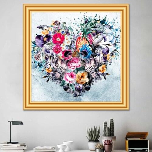 5D DIY Diamond Painting Skull Flowers Love Cross Stitch Kit Full Drill Embroidery Mosaic Art Picture of Rhinestones Home Decor