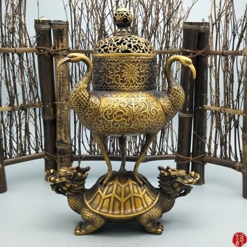 Antique QingDynasty copper sculpture--censer,Decoration,hand-carved crafts,best collection&adornment,free shipping