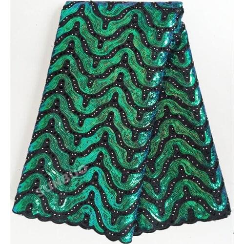 Shine African Handcut organza lace fabric with Lots of sequins stones 5 yards 7103 top grade hot sale