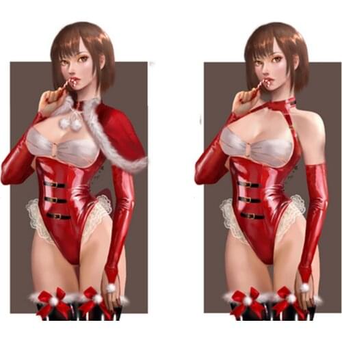 Lolita Girl Backless Open Crotch Leather Bodysuit Jumpsuit + Cloak Christmas Little Red Riding Hood Cosplay One Piece Sukumizu