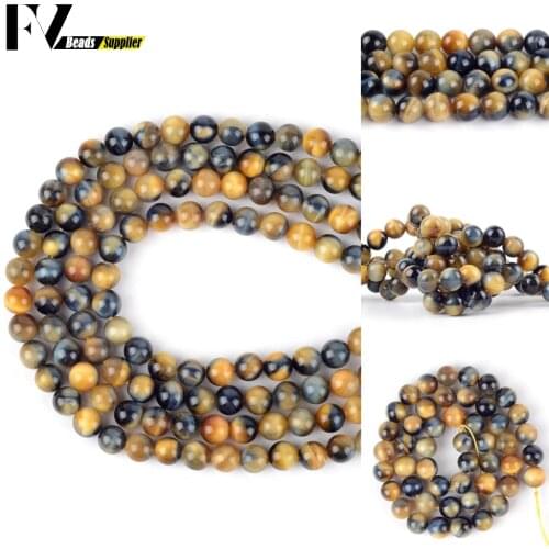 Wholesale 4-12mm Natural Dream Tiger Eye Stone Spacer Round Beads For Jewelry Making DIY Bracelets Necklace Needlework 15"