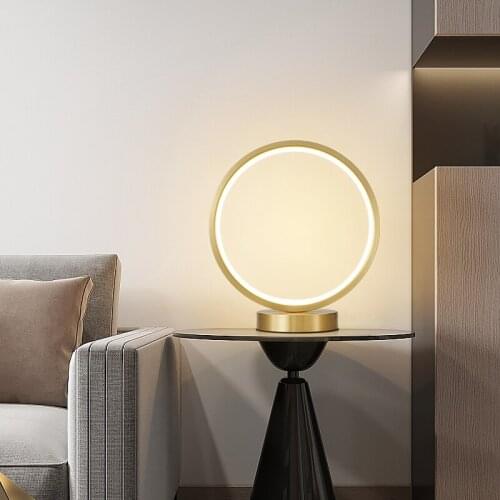 Decorative Bed Side Table Light Acrylic Gold Modern Home Decor Circle Hollow Table Lamp