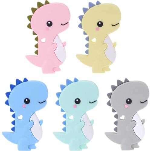 BPA Free Baby Silicone Teether Newborn Soother Chewable Teething Toy Cartoon Dinosaur Shaped Safety Soft Infant Baby Teether Toy
