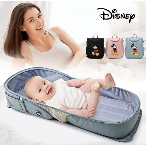 Disney Baby Diaper Bag Folding Crib Multi Function Baby Bag Travel Maternity Organizer Diaper Bag Backpack Fashion Insulated Bag