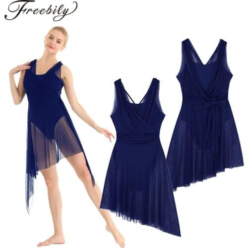Women Sleeveless Asymmetrical Back Gymnastics Ballet Leotard Adults Figure Skating Dress for Performance Competition Costumes