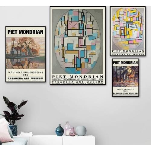 Home Decor Piet Cornelies Mondrian Classic Art Restrospective Landscape Exhibition Canvas Print Painting Poster Wall Decoration