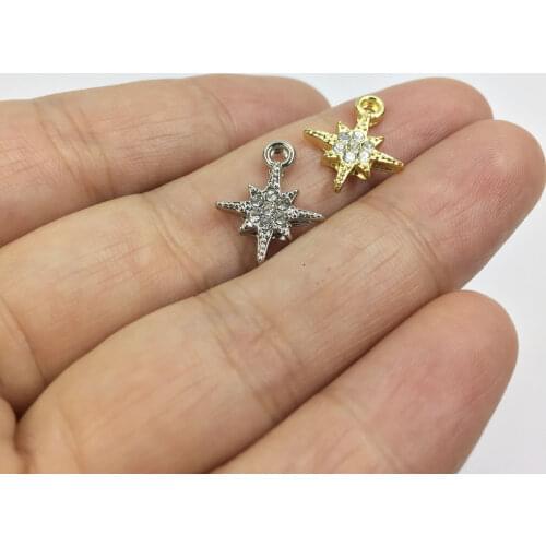 Eruifa 10pcs 10mm Rhinestone Star gold/Silver plated Zinc alloy Charms Pendant Jewelry DIY Necklace Bracelet Earrings 2 colors