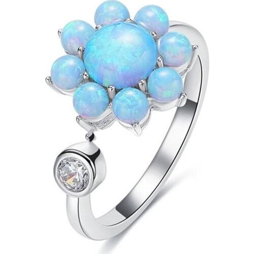 Hot Sale Exquisite Round Cut Blue Rings Women Flower Jewelry Birthday Gift Bridal Engagement Party Rings