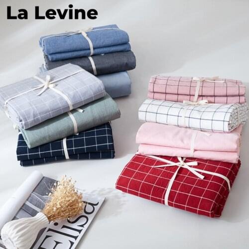 Cotton Bedsheets Bedcover Pillowcase Japanese-style Yarn-dyed Simple Solid Color Lattice Home Bedroom Dormitory Fitted Sheet