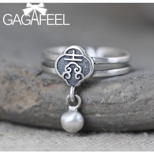 GAGAFEEL 925 Silver Auspicious Clouds and Auspicious Silver Bead Tassel Art Female Style Silver Rings Fine Jewelry Accessories
