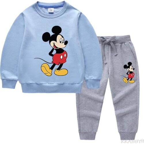 Disney Mickey Kids Girls Boys Clothing Sets Childrens Clothes Tops Tracksuits Suits Cotton 2Pcs Sweatshirts+trousers