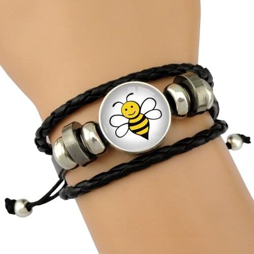 Hot Sale Friendship Gift Country Flag Constellation Zodiac Honeybee Unicorn Leather Wrap Bracelet Men Bees Bracelets for Women