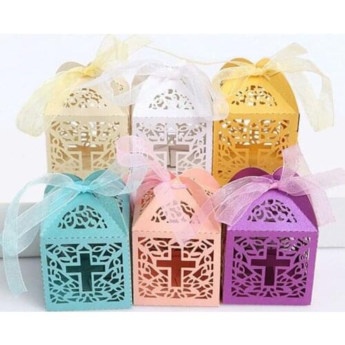 Fashion Cross Candy box Laser Cut Chocolate Bag Baby Shower Baptism First Communion Christening Easter Birthday Party Supplies