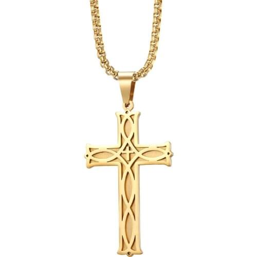Gold Irish Knot Cross Necklaces Pendant Prayer Stainless Steel Necklace for Men Him Religious Jewelry 24Inch