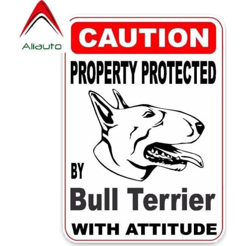 Aliauto Creative Warning Car Sticker Property Protected By Bull Terrier Dog Decoration Waterproof Decal PVC,10cm*14cm