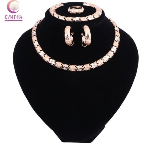 Nigerian Wedding African Beads Zinc Alloy Jewelry Sets Dubai Jewelry Sets Necklace Bracelet Earrings Ring Sets