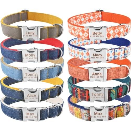 Puppy Medium Large Unisex Dogs Collar Personalized Dog Collar Custom Engraved Name ID Tag Adjustable Nylon Products Dog Collars