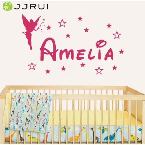 JJRUI Personalized Name Customer Fairy Girl Angel Wing Princess Star Home Wall Stickers Decal Vinyl for Kids Rooms