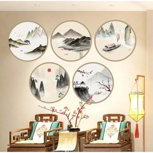 Landscape Wall Stickers Vintage Living Room Bedroom Chinese Style Home Office Decor Decoration Pegatinas De Pared Wallstickers