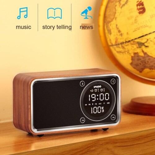 Portable wooden bluetooth speaker wireless outdoor retro FM radio clock speaker desktop subwoofer alarm clock audio caixa de som