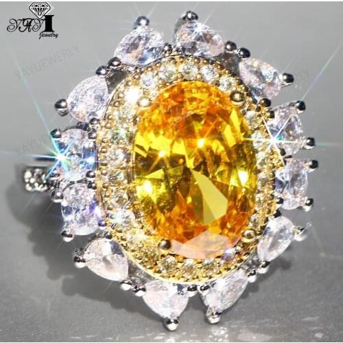 YaYI Jewelry Fashion Princess Cut 16*18mm Huge Yellow Topaz Zircon Stamped S Silver Color Engagement Lovers wedding Party Rings