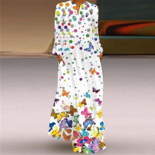 2021 European and American Dresses Autumn New Womens Fashion Sexy Print Long Skirt V-neck Long Sleeve Insert Pocket Dress