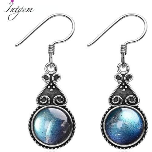 S925 Sterling Silver Drop Earrings 10MM Labradorite Multicolor Pendant Earrings Engagement Wedding Women Fine Jewelry Whoelsale