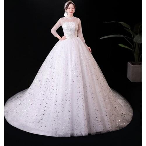 Long-sleeved Wedding Dress Tail Plus Size Wedding Dresses for Women Trailing Dream Dresses Train Ball Gowns Vestidos De Novia