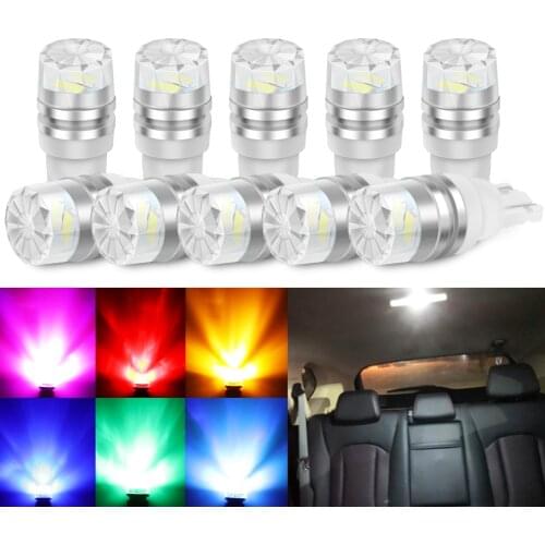 10Pcs Super Bright T10 194 168 LED W5W LED Bulb Led Car Wedge License Plate Lamp Dome Light 12V White Green Blue Red Yellow Pink