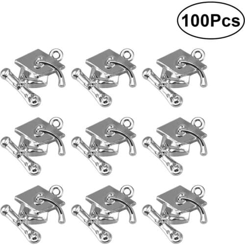 100PCS Craft Supplies Doctorial Hat Shaped Charms Pendants For DIY Crafting Bracelet Necklace Jewelry Findings Jewelry