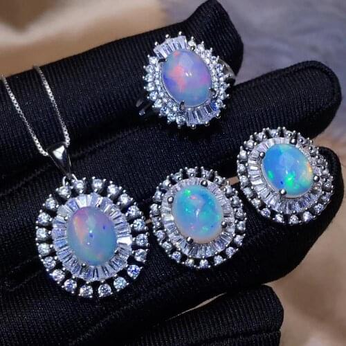 100% Natural and Real Opal Set Natural Real Opal 925 sterling silver 1pc Opal pendant,1pc Opal ring,2pcs Opal Earring