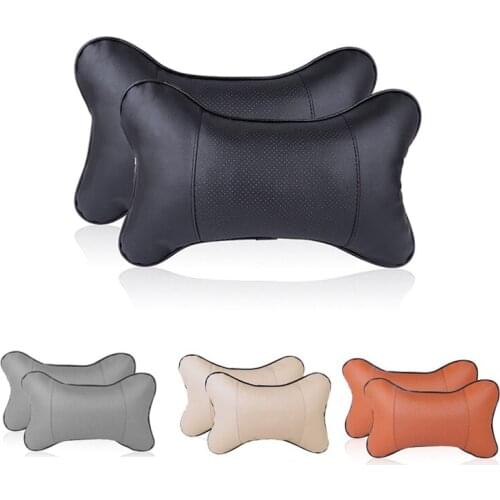 2 Pieces Car PU Leather Headrest Neck Pillow Car Head Neck Pillows Seat Back Support Cushion