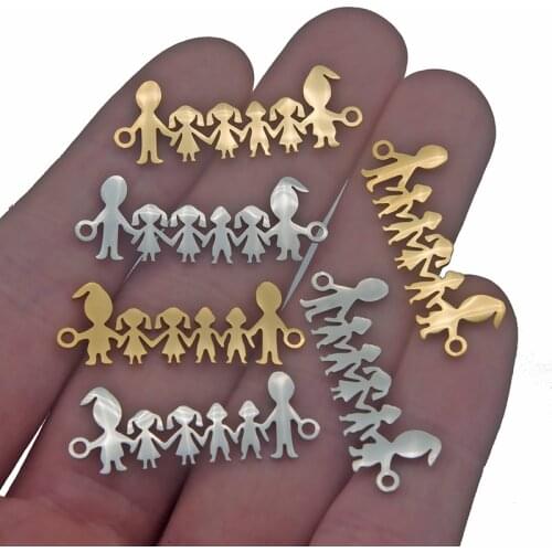 5pcs/lot Family DIY Charms Wholesale 100% Stainless Steel Dad Mom Boy Connectors Charm Girl 4 Sisters Brothers Jewelry Pendant
